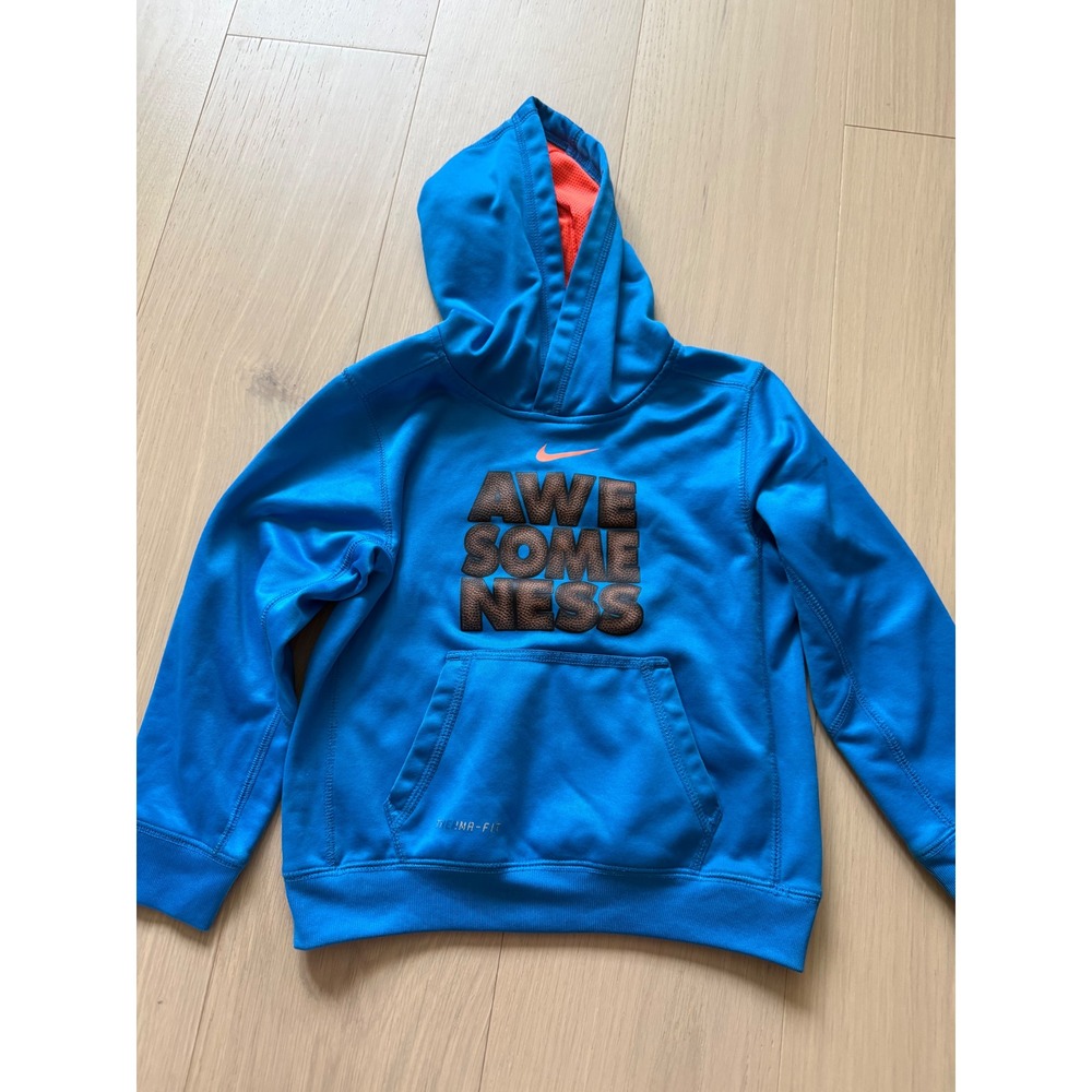 Nike Boys Therma-FIT Awesomeness Basketball Hoodie Blue Orange Size 7